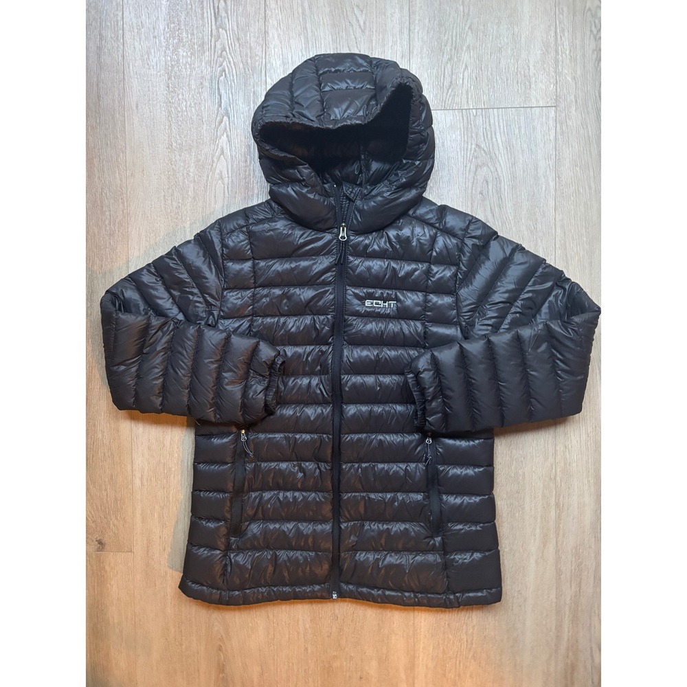 Echt Essentia Women Black Down Puffer Jacket Hooded Goosedown Fill Medium